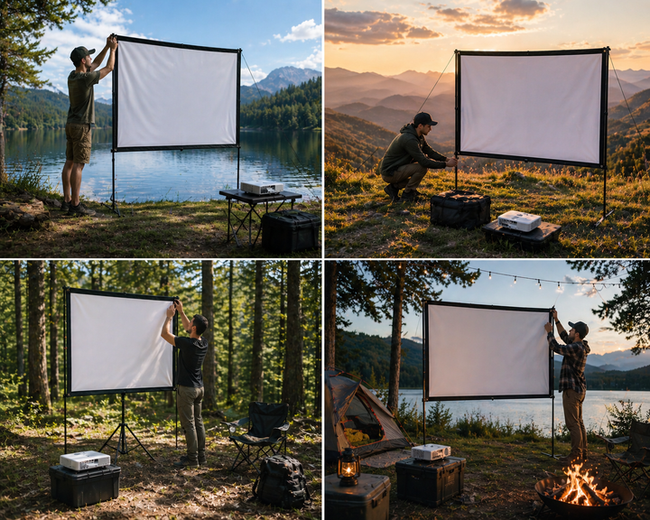 Экран для проектора 120" дюйма BIOSCOPE Touch 16:9 настенный портативный Стрейчевая ткань белая в комплекте крепление для дома и улицы универсальный экран для проектора путешествий полотно для фильмов офиса и дома - изображение 4