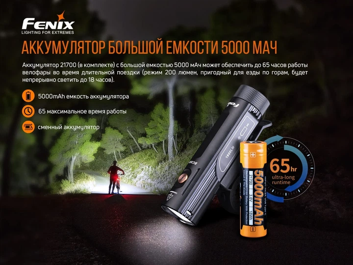 Велофара Fenix BC26R 1600 лм авиационный алюминий 113х27 мм черная - Фото 9 Велофара Fenix BC26R 1600 лм авиационный алюминий 113х27 мм черная - изображение 9