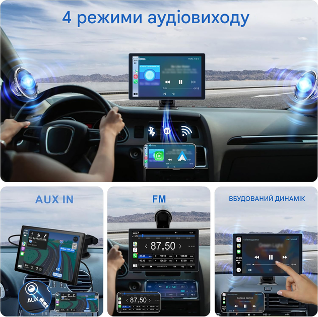 9-дюймова автомобільна стереосистема з Apple Car Play та Android Auto, портативний сенсорний екран - изображение 4