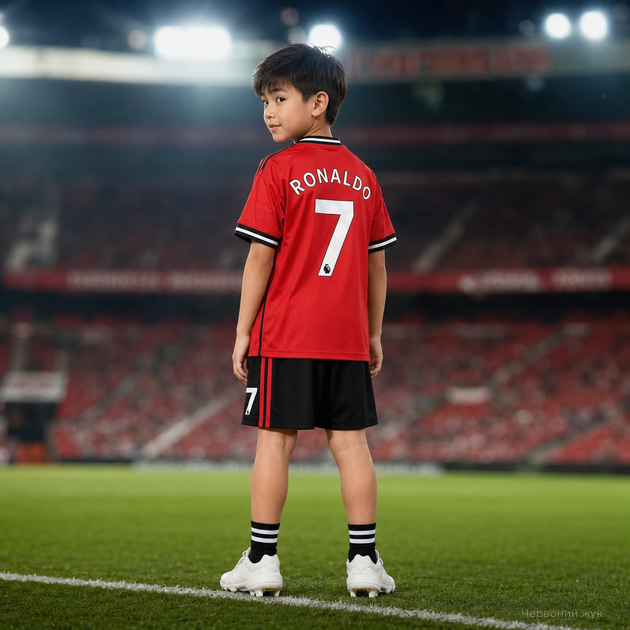 Форма футбольна дитяча Manchester United 2008 Ronaldo 7 ретро червона комплект футболка та шорти розмір 26 — зріст 140–150 см - изображение 4