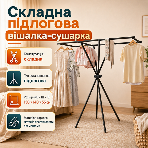Сушилка для белья складная с крупными секциями и крыльями из прочного металла, домашняя напольная - изображение 5