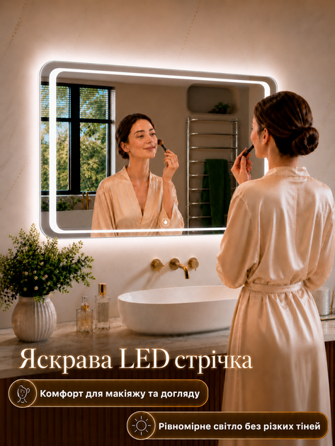 Зеркало с подсветкой для гостиной настенное прямоугольное LED зеркало для макияжа косметическое 60х80см Asans - Фото 3 Зеркало с подсветкой для гостиной настенное прямоугольное LED зеркало для макияжа косметическое 60х80см Asans - изображение 3