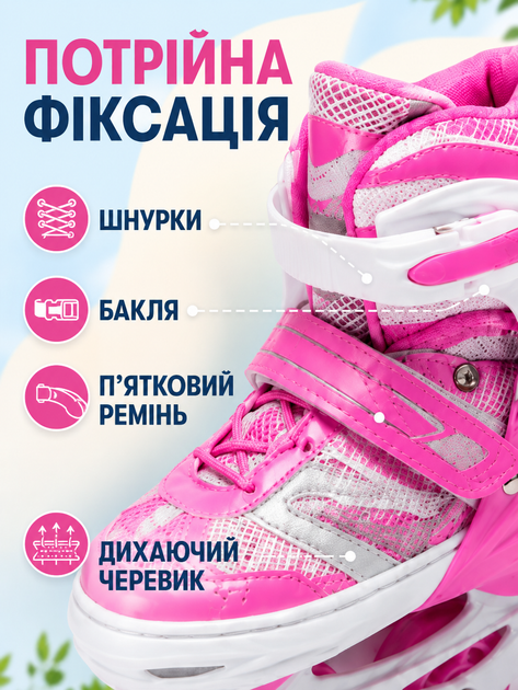 Детские ролики и коньки 2 в 1 35-38 для мальчика и девочки, раздвижные роликовые коньки с лезвиями, розовые (49676194) - изображение 6
