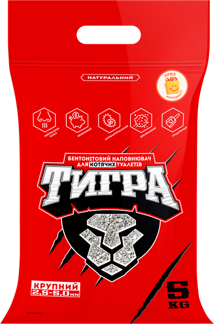 Натуральный бентонитовый наполнитель для кошачьих туалетов Тигра 5 кг крупная гранула 2.5-5 мм (5202) (4823089348933) - изображение 2