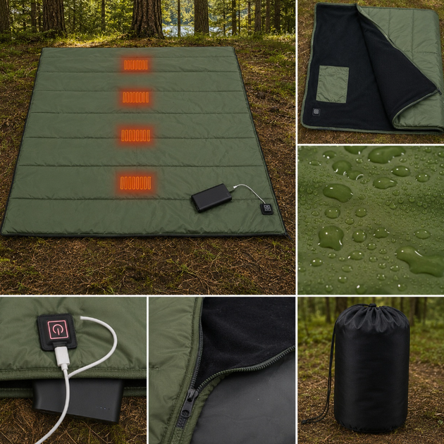 Одеяло с подогревом от USB Ranger USB 190 190х150см Green (RA6664) - изображение 9