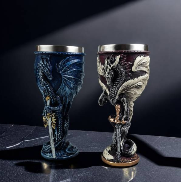 Бокал объемом 200 мл с рельефным изображением дракона синего цвета - Фото 3 Бокал объемом 200 мл с рельефным изображением дракона синего цвета - изображение 3
