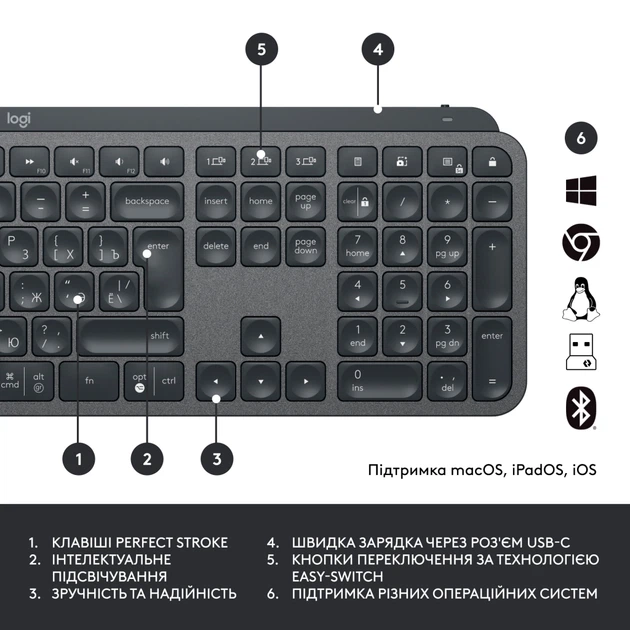 Комплект Logitech MX Keys for Business UA Graphite + Desk Mat Studio Series Mid Grey (MX920-010933) - Фото 6 Комплект Logitech MX Keys for Business UA Graphite + Desk Mat Studio Series Mid Grey (MX920-010933) - изображение 6