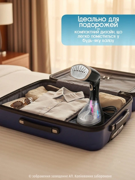 Відпарювач одягу Crownberg Steamer 1000 Вт Ручний відпарювач для речей, Парова праска, Парогенератор з керамічним покриттям Чорний - Фото 8 Відпарювач одягу Crownberg Steamer 1000 Вт Ручний відпарювач для речей, Парова праска, Парогенератор з керамічним покриттям Чорний - зображення 8