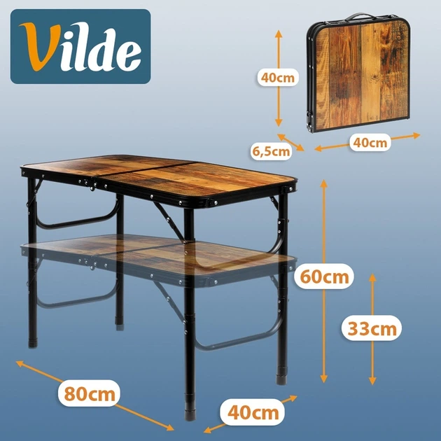 Стіл туристичний Vilde 489400 розкладний 2в1 80 x 40 x 33/60 см Коричневий (5900670121645) - Фото 11 Стіл туристичний Vilde 489400 розкладний 2в1 80 x 40 x 33/60 см Коричневий (5900670121645) - зображення 11