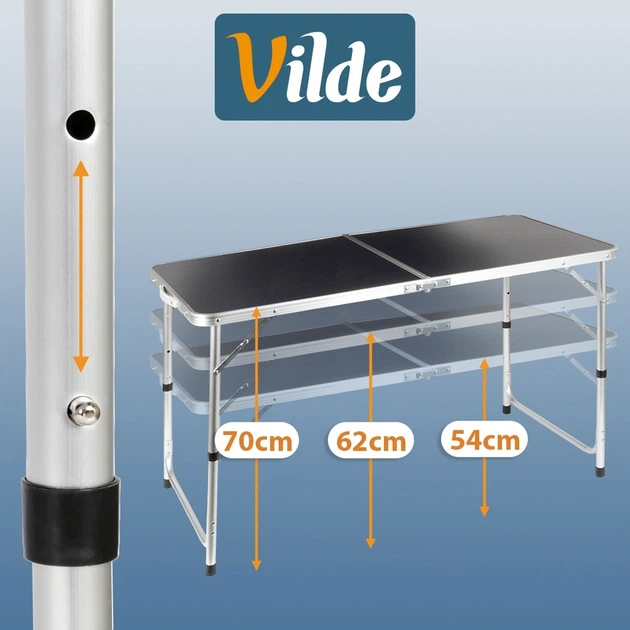 Стіл туристичний Vilde 489405 розкладний 3в1 120 x 60 x 54/62/70 см Графітовий (5900670121690) - Фото 8 Стіл туристичний Vilde 489405 розкладний 3в1 120 x 60 x 54/62/70 см Графітовий (5900670121690) - зображення 8