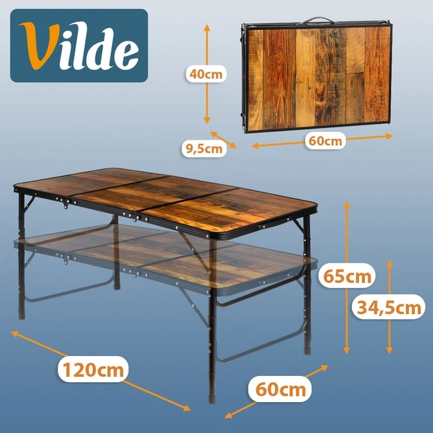 Стіл туристичний Vilde 489406 розкладний 2в1 120 x 60 x 34,5/65 см Коричневий (5900670121706) - Фото 9 Стіл туристичний Vilde 489406 розкладний 2в1 120 x 60 x 34,5/65 см Коричневий (5900670121706) - зображення 9