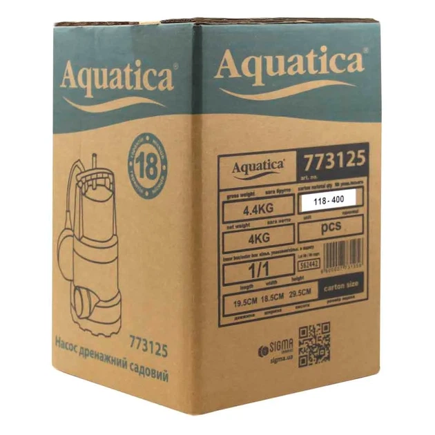 Дренажный насос Aquatica 773125 0,75 кВт 220 л/мин 9,5 м для чистой воды - Фото 8 Дренажный насос Aquatica 773125 0,75 кВт 220 л/мин 9,5 м для чистой воды - изображение 8