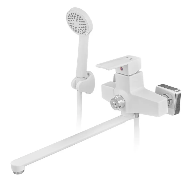 Смеситель для ванны Plamix Kubus-006 Euro Set White (со шлангом, лейкой и кронштейном) (PM0738) - изображение 2