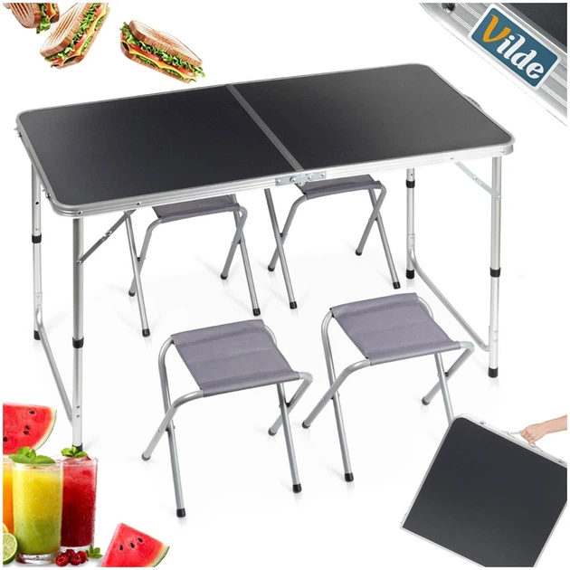 Stół turystyczny Vilde 489412 składany 3w1 120 x 60 x 55/62/70 cm z krzesłami Grafitowy (5900670121768) - obraz 7