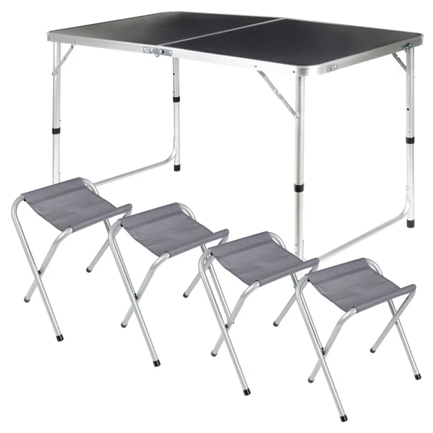Stół turystyczny Vilde 489412 składany 3w1 120 x 60 x 55/62/70 cm z krzesłami Grafitowy (5900670121768) - obraz 2