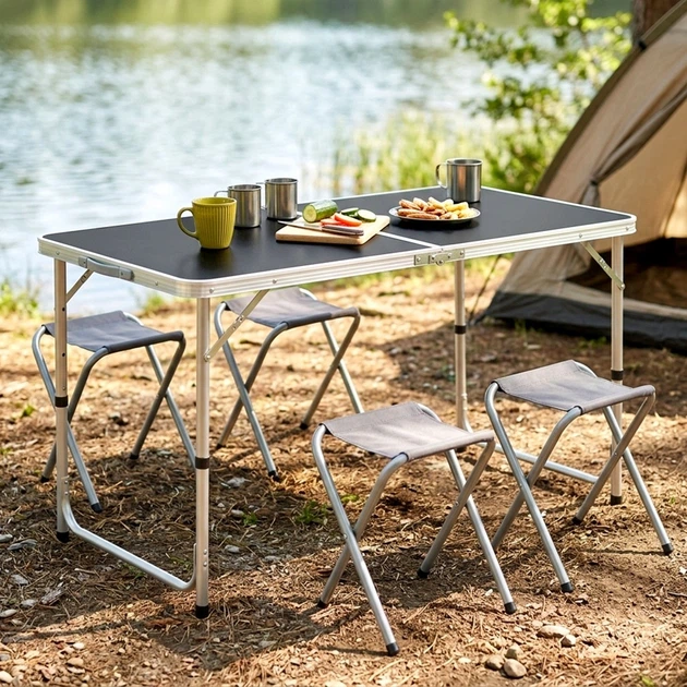 Stół turystyczny Vilde 489412 składany 3w1 120 x 60 x 55/62/70 cm z krzesłami Grafitowy (5900670121768) - obraz 12