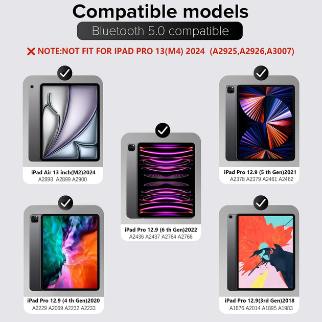 Чехол клавиатура для iPad Pro 12.9" (3-6 пок) и iPad Air 13" (2024) Magnetic Bluetooth Folio, Серый Space Grey - изображение 3
