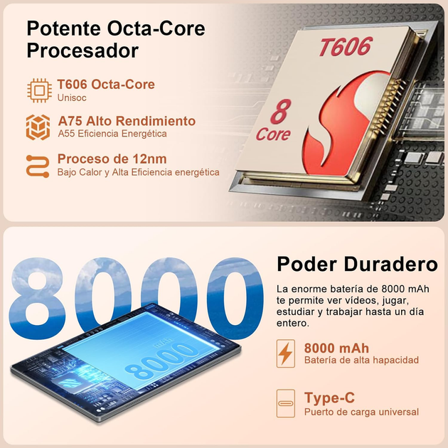 Планшет TAB30 10.1" (22/128GB) Android 14 Gray: 8-ядерний процесор, 8000mAh, Widevine L1 + Клавіатура та Миша - зображення 6