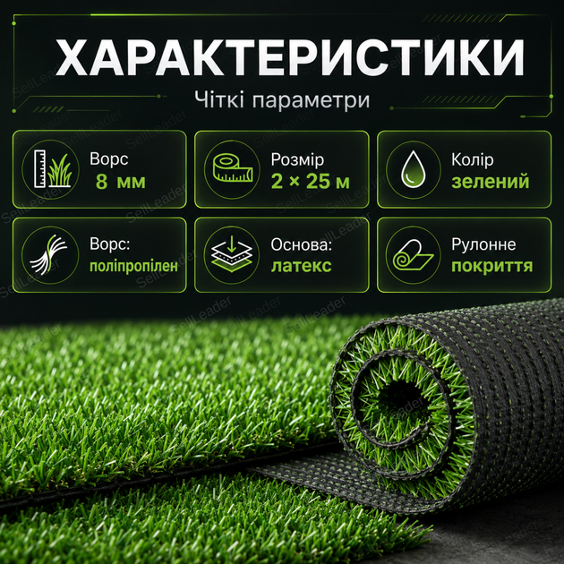 Искусственная трава AgroStar высота 8мм 2х25м для балкона террасы декоративный газон полипропилен UV защита - изображение 5