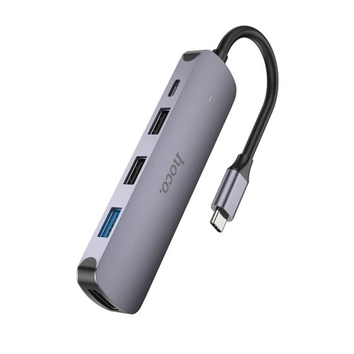 Хаб USB HOCO HB27 Type-C multi-function converter HDTV+USB3.0+USB2.0х2+PD серый - изображение 6