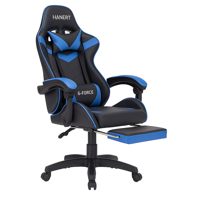 Геймерское кресло Hanert G-Force Black/Blue черно-синее с подставкой для ног, наклоном спинки до 135° и механизмом TILT - изображение 5