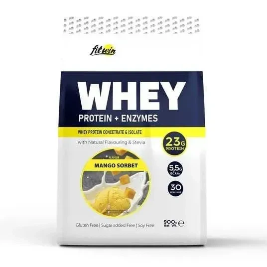 Сироватковий протеїн з ензимами FitWin Whey Protein + Enzymes (900 г, mango sorbet) - Фото 1 Сироватковий протеїн з ензимами FitWin Whey Protein + Enzymes (900 г, mango sorbet) - изображение 1