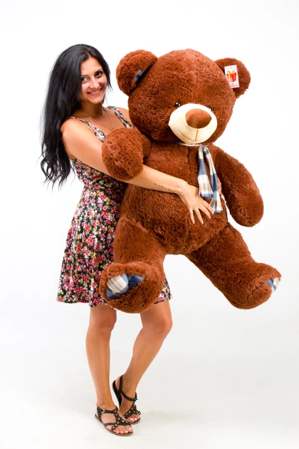 Плюшевий ведмедик з шарфиком Teddy Boom Клітина 130 см шоколадний - зображення 2