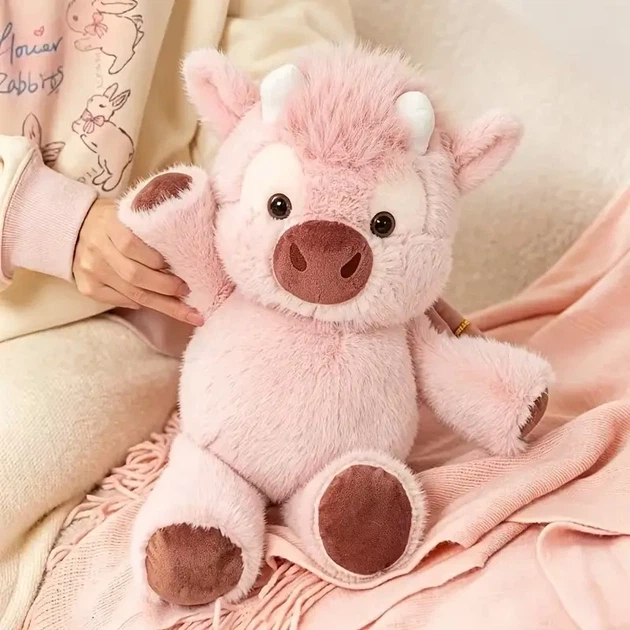 Мягкая плюшевая игрушка Бегающий телёнок Running Cow Plush с подвижными лапками, коровка, бегающий телёнок, розовый, 45 см - изображение 3