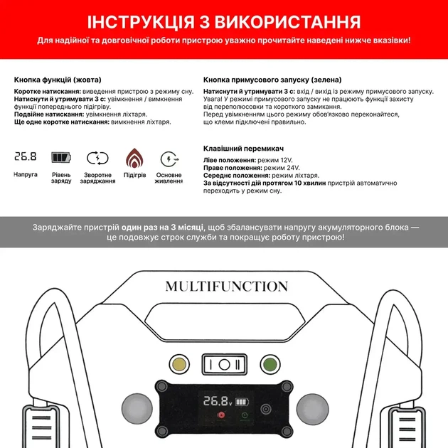 Бустер Maxcellent K180 12V/24V LiFePO4 36000mAh, 4000A, пусковое устройство для авто, грузовиков, бусов и спецтехники - изображение 7