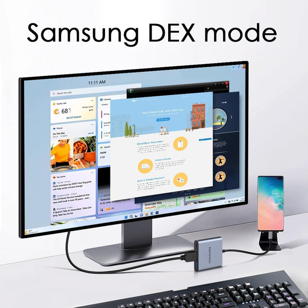 Док-станція Onshida 3в1 USB-C HDMI адаптер 4K 30Hz PD 100W USB 3.0 для Nintendo Switch MacBook Samsung DeX - зображення 3