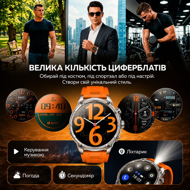 Чоловічий тактичний смарт-годинник Smart Watch з дзвінками, батареєю 710 mAh, HD-екраном 1,85″, ліхтариком і 100+ спортрежимами - зображення 6
