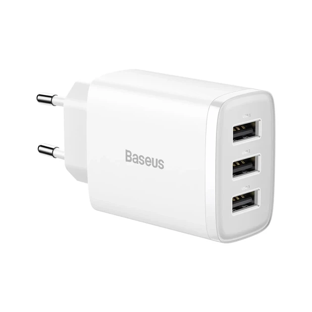 Мережевий зарядний пристрій Baseus Compact Charger 3U 17W EU White - Фото 1 Мережевий зарядний пристрій Baseus Compact Charger 3U 17W EU White - изображение 1