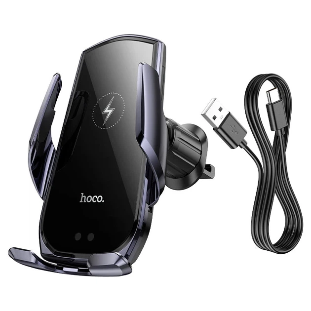 Автотримач для телефона з БЗП HOCO CA202 Plus Enlightener infrared induction wireless charging car holder(air outlet) Black metal gray - изображение 7