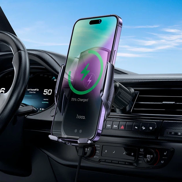Автотримач для телефона з БЗП HOCO CA202 Plus Enlightener infrared induction wireless charging car holder(air outlet) Black metal gray - изображение 8