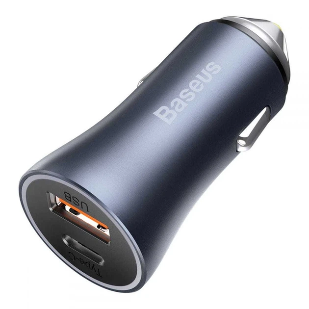 Автомобільний зарядний пристрій Baseus Golden Contactor Pro Dual Quick Charger Car Charger U+C 40W Dark Gray - зображення 3