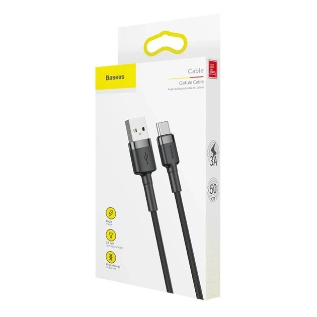 Кабель Baseus Cafule Cable USB For Type-C 3A 2m Gray+Black - изображение 2