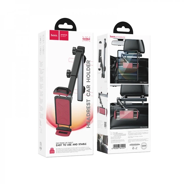 Автомобильный держатель для планшета и телефона HOCO H69 Gamble telescopic tablet car holder раздвижной держатель на подголовник сиденья авто Черный - изображение 3