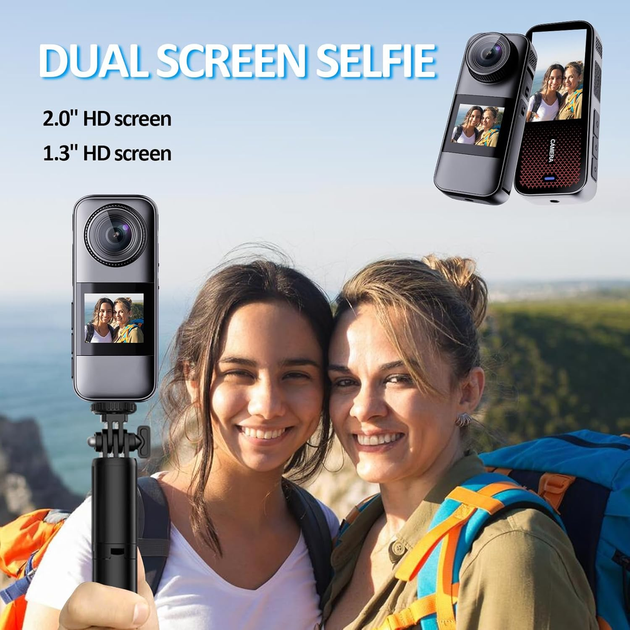 Екшн-камера Xilecam Dual Screen 1080p: два екрани, захист від дощу, 2 АКБ по 1350 мАг + карта 32 ГБ та аксесуари - зображення 6