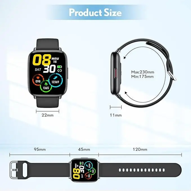 Смарт-годинник FMK 1.72" Bluetooth з дзвінками, IP68, пульсометр, SpO₂, тиск, фітнес-трекер для Android та iPhone, чорний - Фото 8 Смарт-годинник FMK 1.72" Bluetooth з дзвінками, IP68, пульсометр, SpO₂, тиск, фітнес-трекер для Android та iPhone, чорний - зображення 8