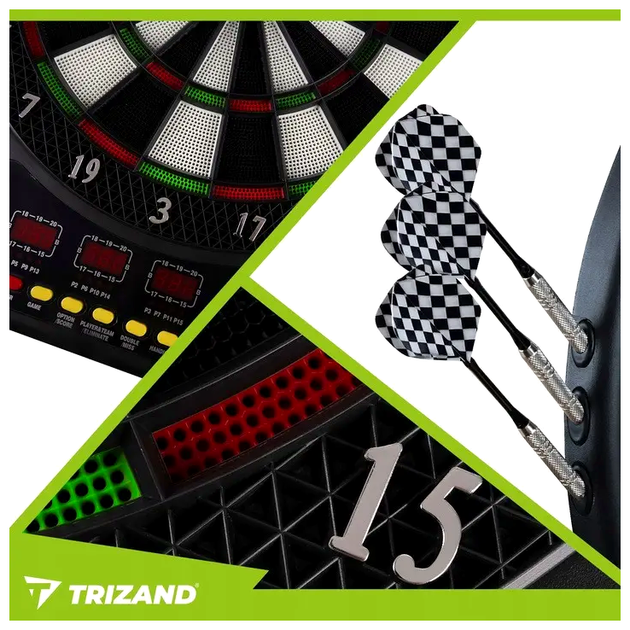 Электронная мишень для дартса 1 16 игроков 27 игр 6 дротиков Trizand LS-0543 - изображение 3