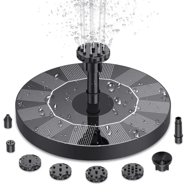 Плавающий садовый фонтан с солнечной панелью и различными насадками Solar Fountain Черный - изображение 2