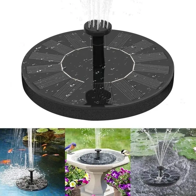 Плавающий садовый фонтан с солнечной панелью и различными насадками Solar Fountain Черный - изображение 7