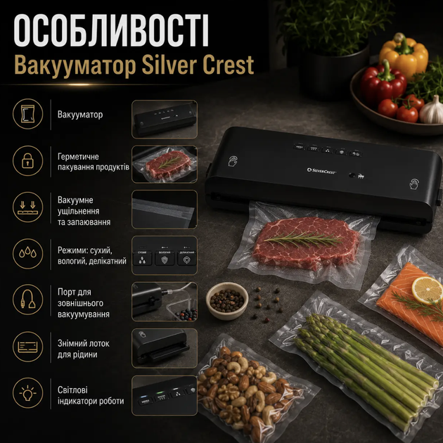 Вакууматор AM 579 130 Вт для герметичной упаковки продуктов, приготовления Sous Vide, запаивания пакетов, работы с влажными и деликатными продуктами, а также подключения внешних контейнеров - изображение 2