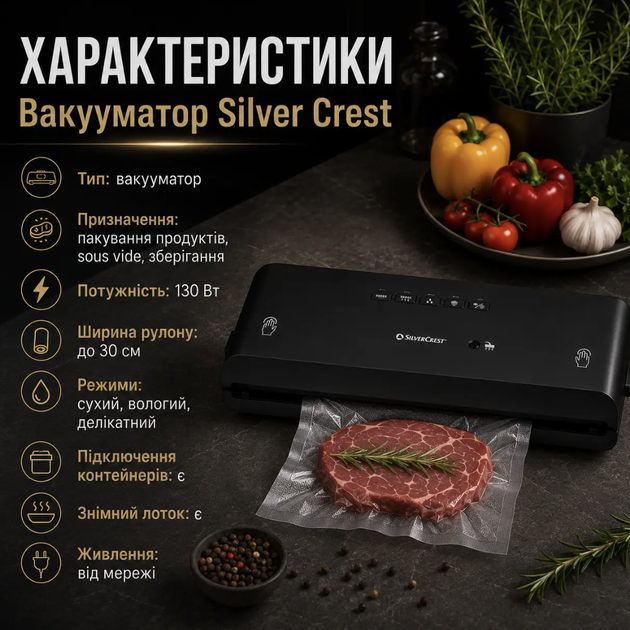Вакууматор AM 579 130 Вт для герметичной упаковки продуктов, приготовления Sous Vide, запаивания пакетов, работы с влажными и деликатными продуктами, а также подключения внешних контейнеров - изображение 3