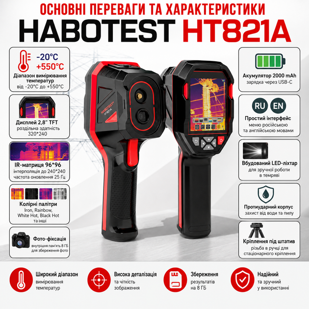 Тепловизор инфракрасный портативный Тепловизионная камера для энергоаудита Тепловизор аккумуляторный - изображение 5