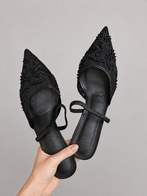 Слингбэки с вышивкой, туфли в стиле Zara Женские Meideli Черный 37 (24 см) Код: F566 black - Фото 4 Слингбэки с вышивкой, туфли в стиле Zara Женские Meideli Черный 37 (24 см) Код: F566 black - изображение 4