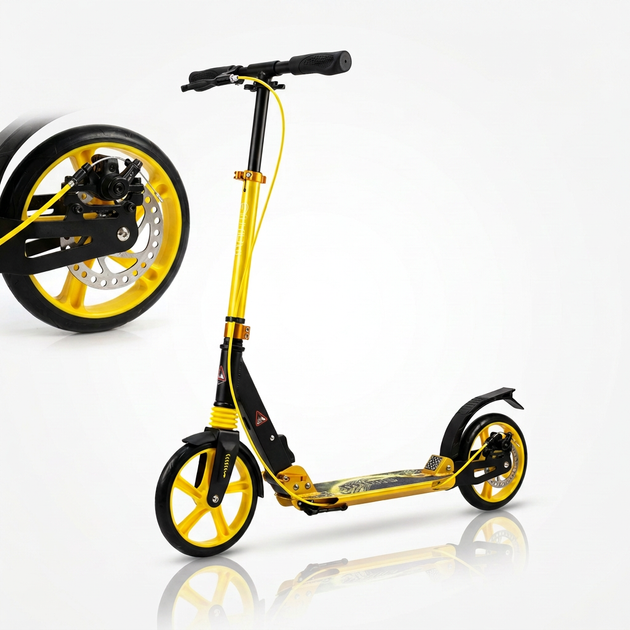 Самокат двоколісний складаний з колесами 200 мм і дисковим гальмом Scooter Prime 1364 Yellow-Black - зображення 3