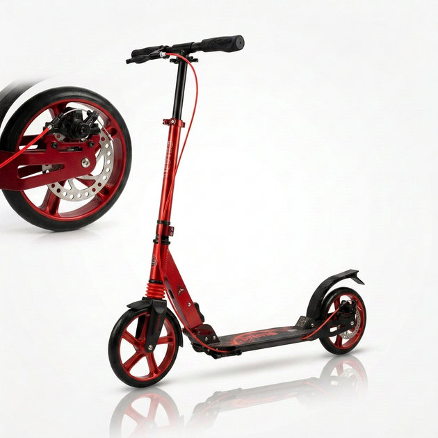 Самокат двухколесный складной с колесами 200мм и дисковым тормозом Scooter Prime 1364 Red-Black - изображение 2