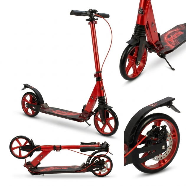 Самокат двухколесный складной с колесами 200мм и дисковым тормозом Scooter Prime 1364 Red-Black - изображение 4