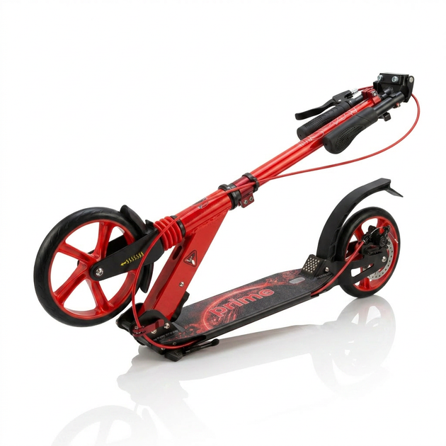 Самокат двухколесный складной с колесами 200мм и дисковым тормозом Scooter Prime 1364 Red-Black - изображение 7